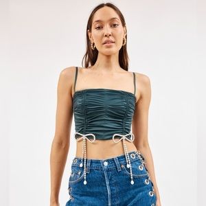 AREA forest ruched crystal bow top